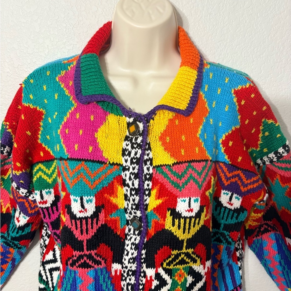 Colorful Vintage Southwestern Aztec Knit Cardigan with Metal Buttons.Heavyweight - Picture 4 of 14